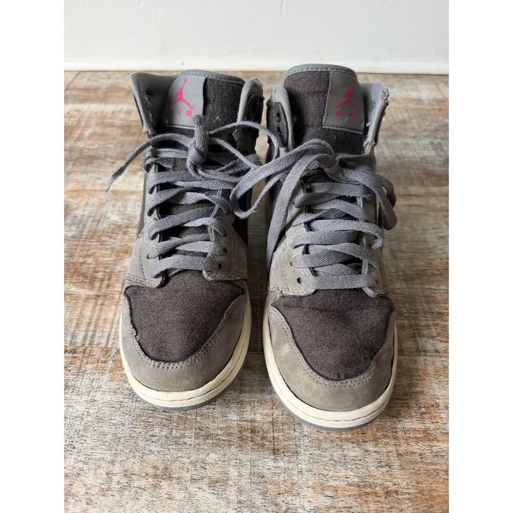 Kids Nike Air Jordan 1 Retro High Gray Black Size 6 Youth Pink Decal